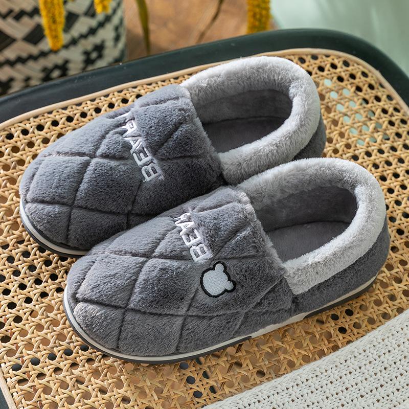 Men's cotton slippers winter bag heel indoor home men's warm and velvet household wool cotton shoes women wear outside winter