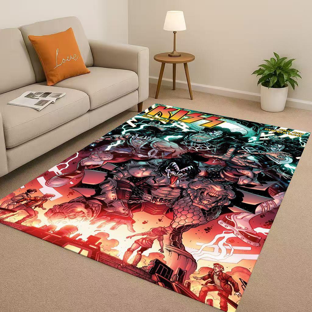 HD Kiss Rock Heavy Metal Band Gene Simmons Wohnzimmer Rutschfester Teppich für Schlafzimmer Spielzimmer Sofa, Heimdekoration Fußmatte