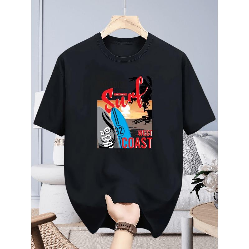 Men s California West Coast Surf Beach Paradise Graphic T-Shirt | Summer Surf Tee, Oversized Casual Short Sleeve Tops S