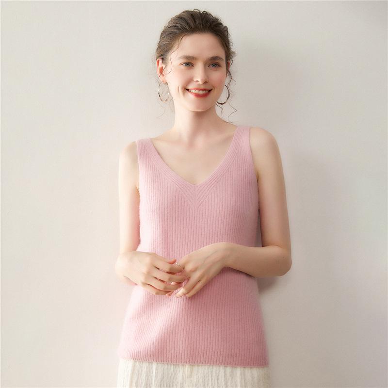 Lekasha Women's Cashmere Sleeveless V-Neck Wool Camisole for Autumn/Winter