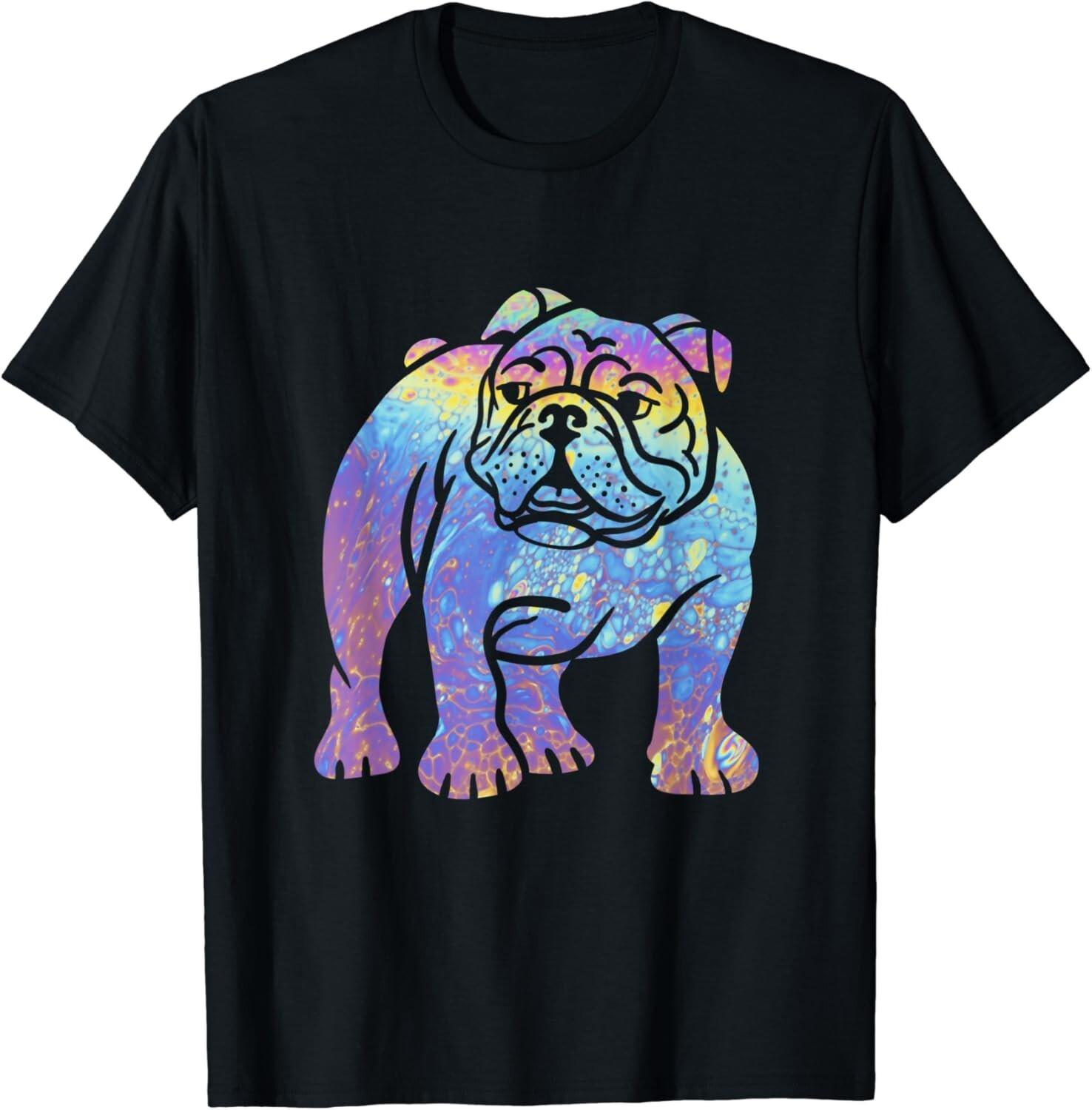 English Bulldog Vintage / Groovy Retro Tie-Dye Bulldog Lover Gift Unisex T-Shirt Mens Womens Tees Top 2XL