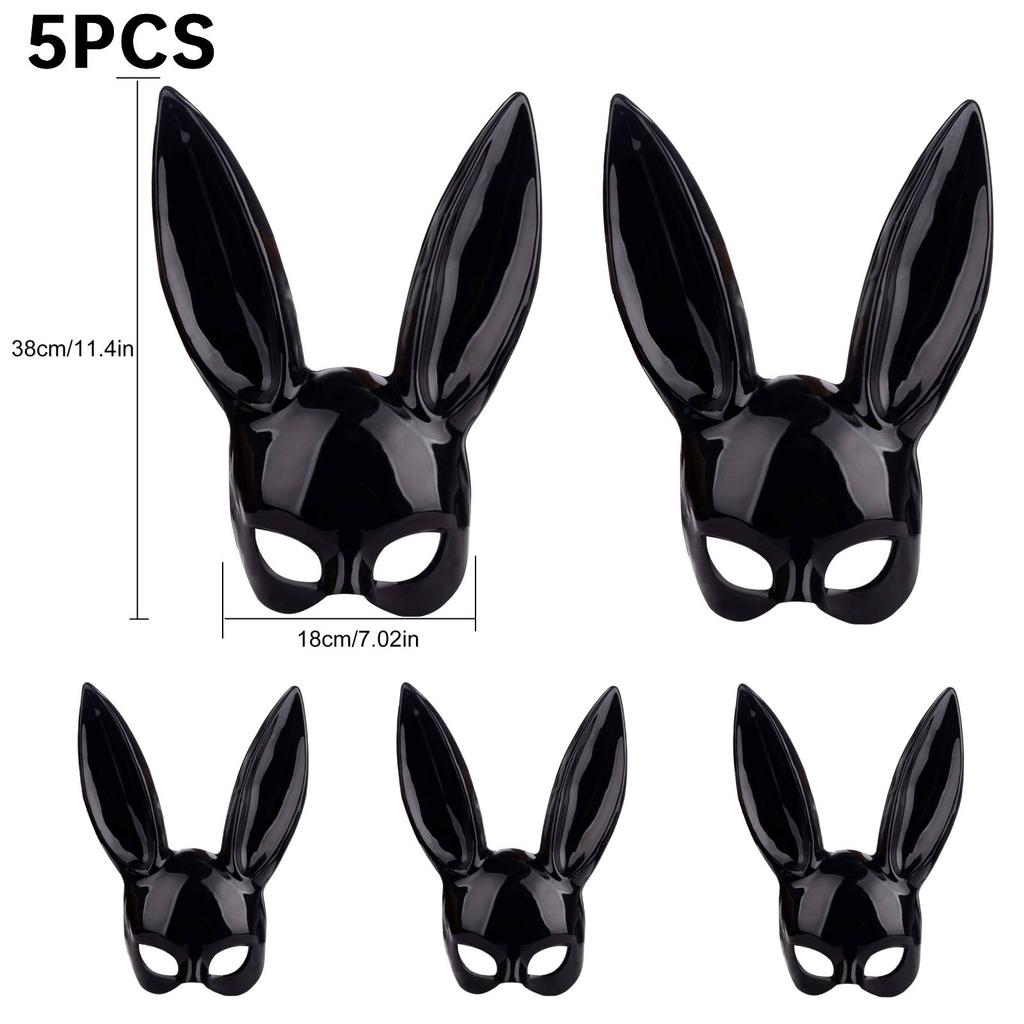 5pcs Black Bunny Long Ears Rabbit Mask Women Masquerade Anime Cosplay Full Face Headwear Party Decoration for Easter Halloween