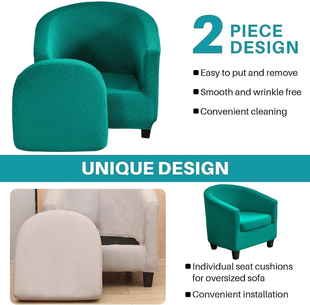 Club Chair Slipcover 2 Piece Stretch Jacquard Tub Chair Cover Round Barrel Chair Covers Non Slip Armchair Covers Living Room