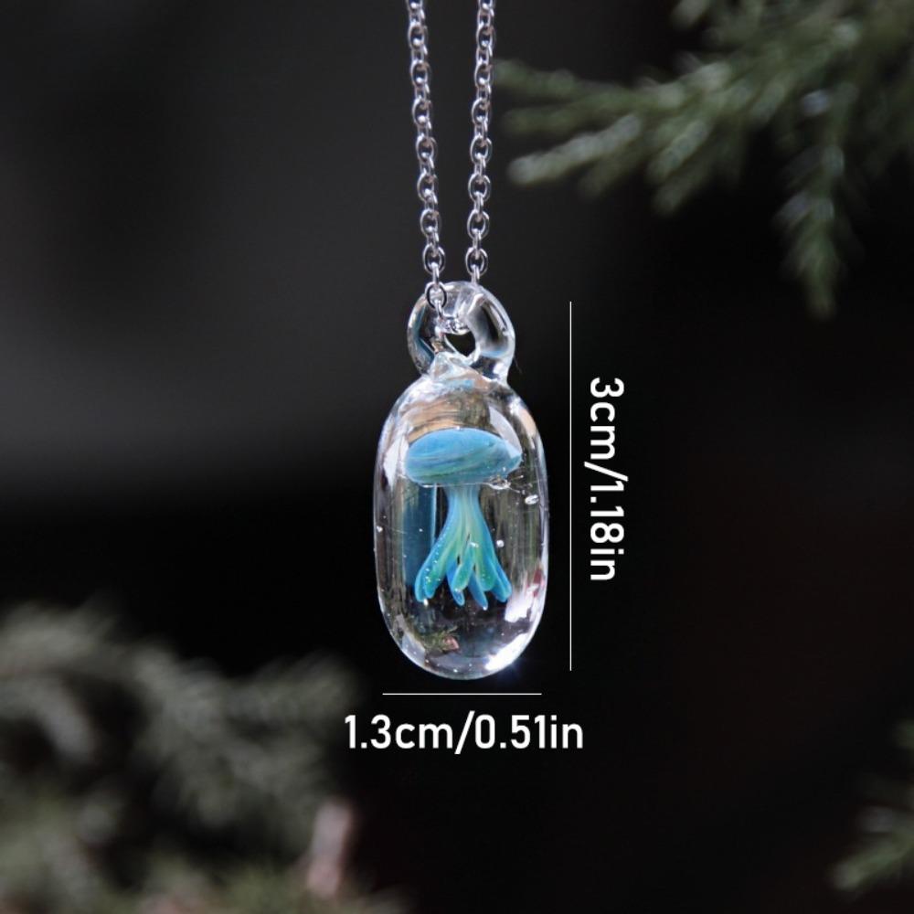 Coloured Glaze Glassy Jellyfish Necklace Dreamlike Ocean Style Chain Choker  Gift