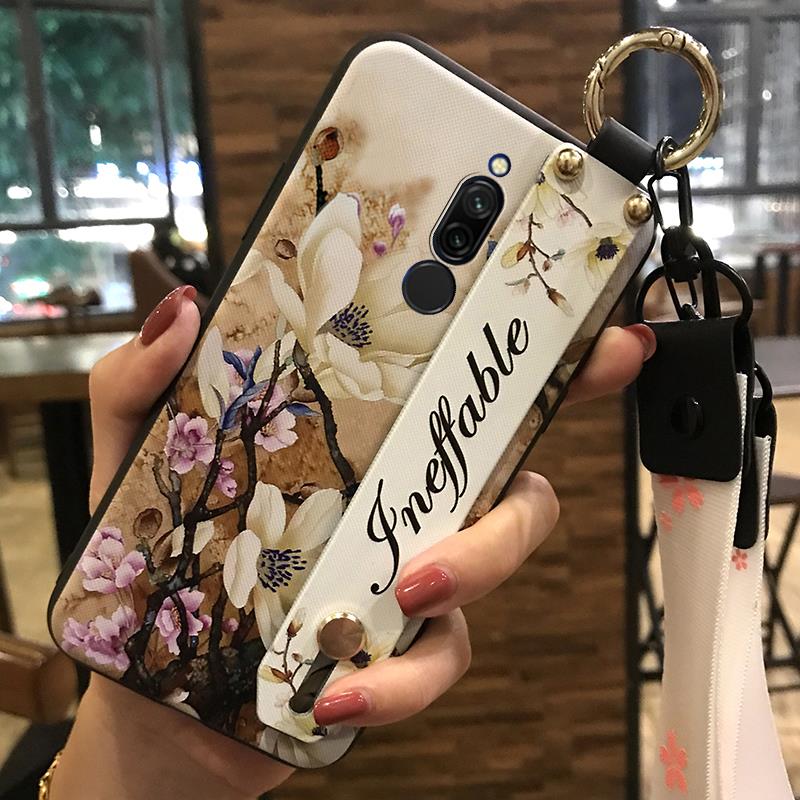 Flower Anti-knock Phone Case For Xiaomi Redmi 8 Silicone Wristband Anti-dust Soft case Fashion Design Phone Holder Ring
