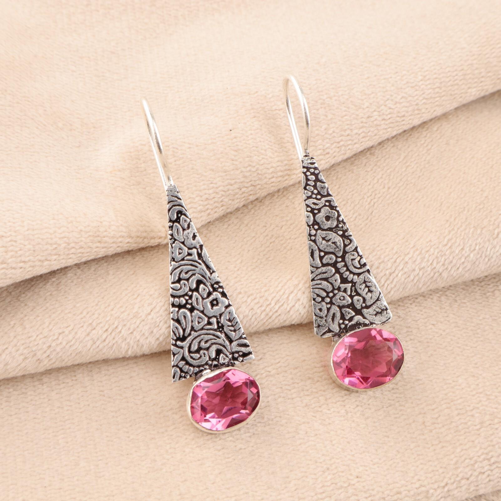 

Натуральный розовый турмалин драгоценный камень 925 стерлинговое серебро ювелирные изделия ручной работы серьги 1,9 EE-165-3