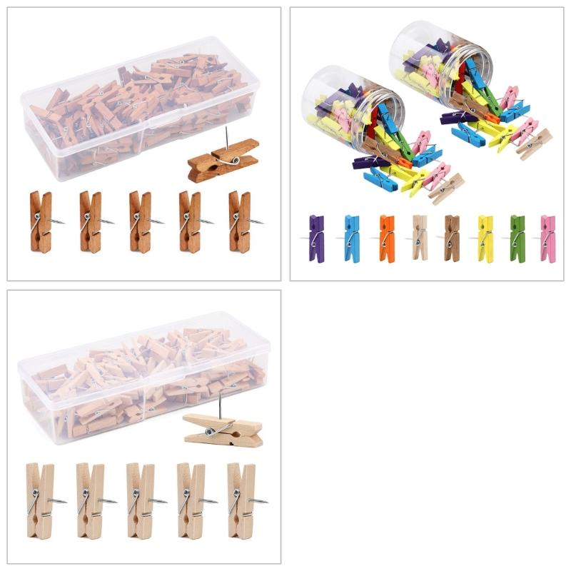 80/90PCS Wood Push Pin Clip for Cork Board, Decorative Pushpins with Clip Thumb Tacks for Notes Photos, Bulletin Board