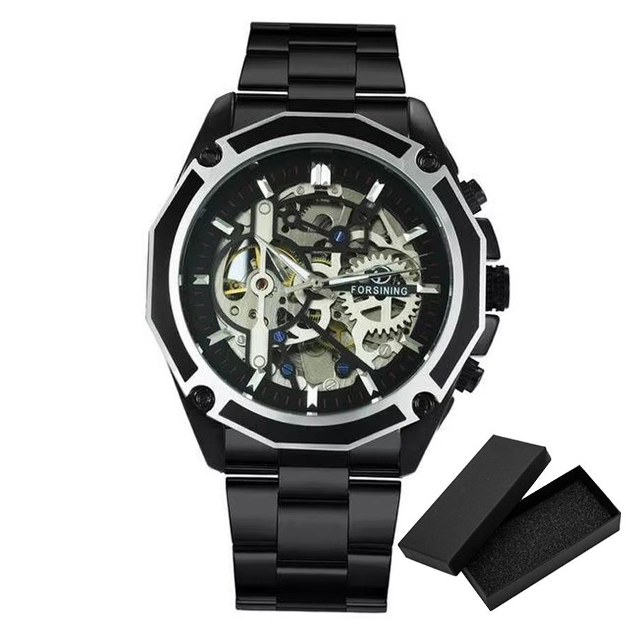 Fashion Forsining Top Brand Transparenthollow Luminous Hand Gear Movement Retro Royal Design Men Mechanical Skeleton Wrist Watch