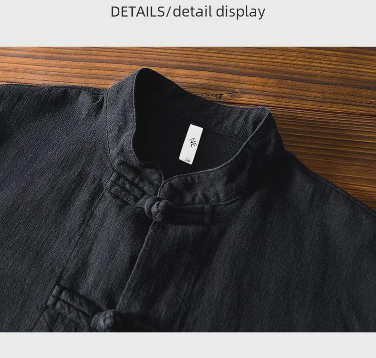 Men's Chinese Buttoned Cotton-Linen Shirt Jacket: Casual Tang Suit, Loose Ancient-Style Hanfu, Large Size, Middle-Aged Top
