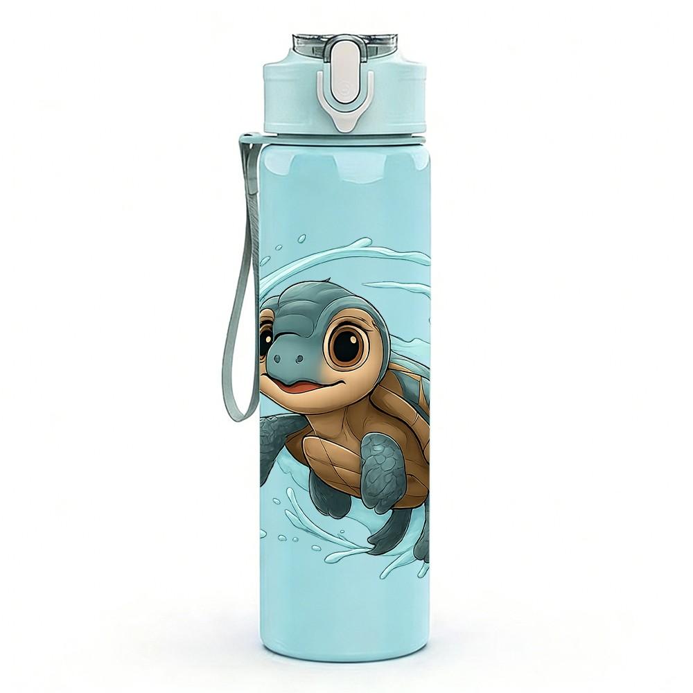 1PC Cute Sea Turtle Cartoon 750ml Color Plastic Sports Water Bottle Leakproof Flip Straw Lid Suitable for Sports Office Home Use