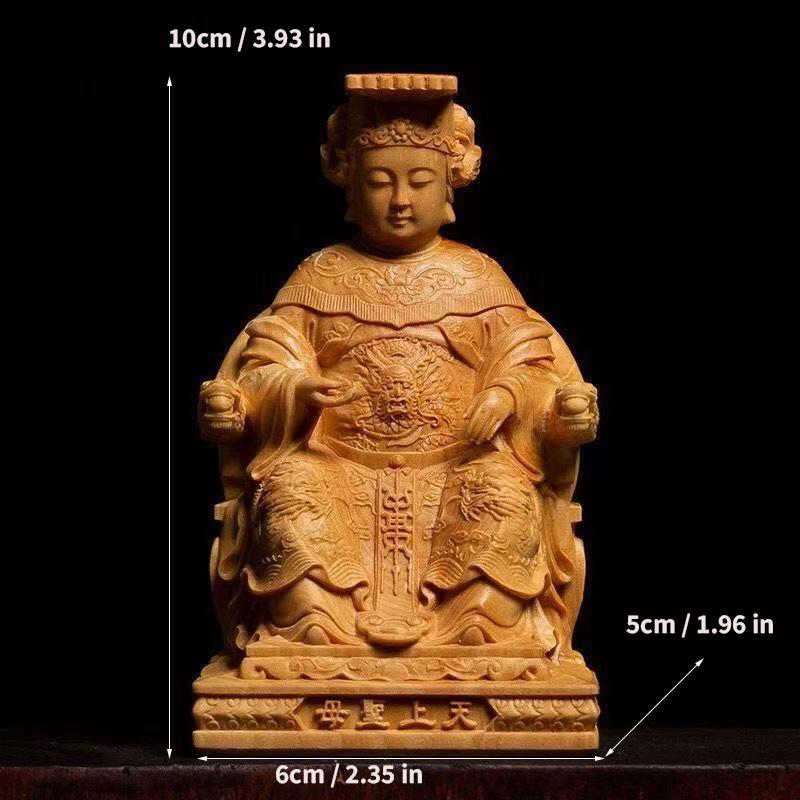Natural Boxwood Chinese Goddess Mazu Statue Traditional Culture Mazu  Wooden Carvings Sea Goddess Home Room Decoration Figurines
