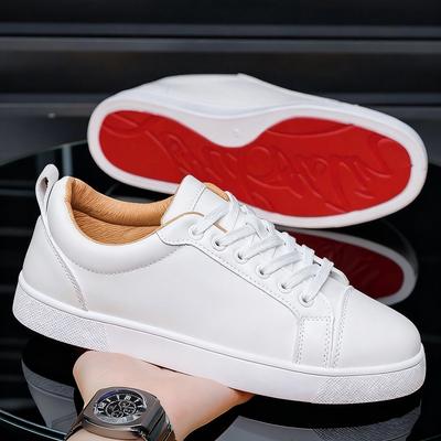 2025 Herbst Neue Lederoberfläche Weiße Schuhe Herrenschuhe Rote Sohle Freizeitschuhe Modetrend Pendeln Business Board Schuhe