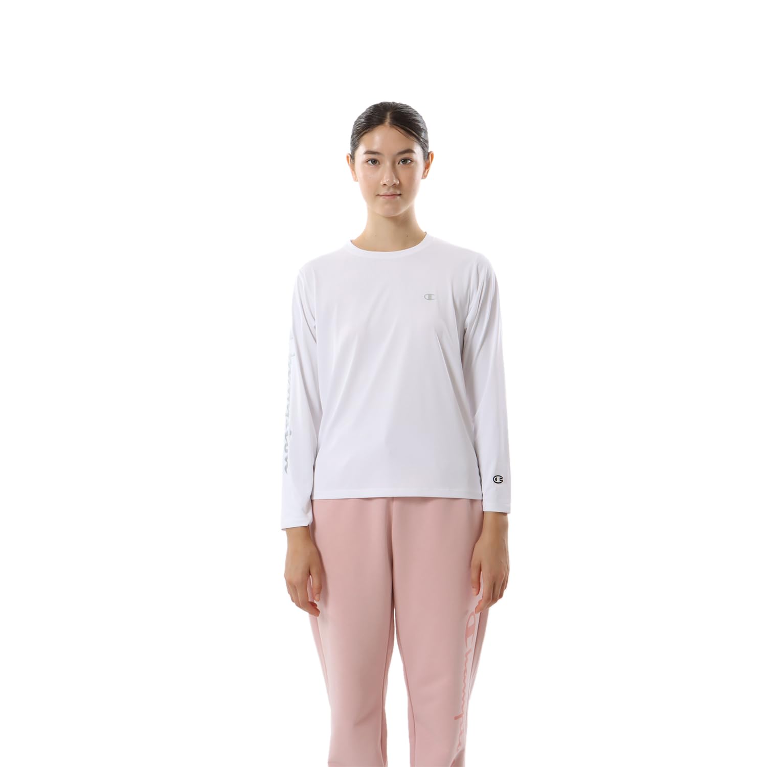 

Champion Long Sleeve Round Odor Quick UV Script Logo Women s T-Shirt, White, CW-ZS401, Neck, Antibacterial, Resistant, Drying, Protection,