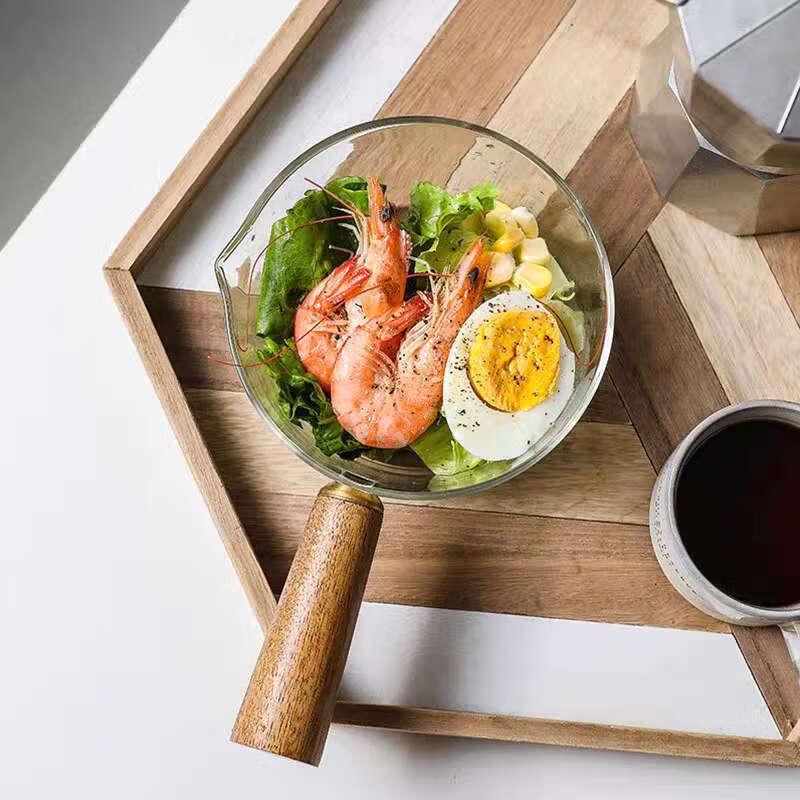Transparent Glass Mini Pot with Wooden Handle