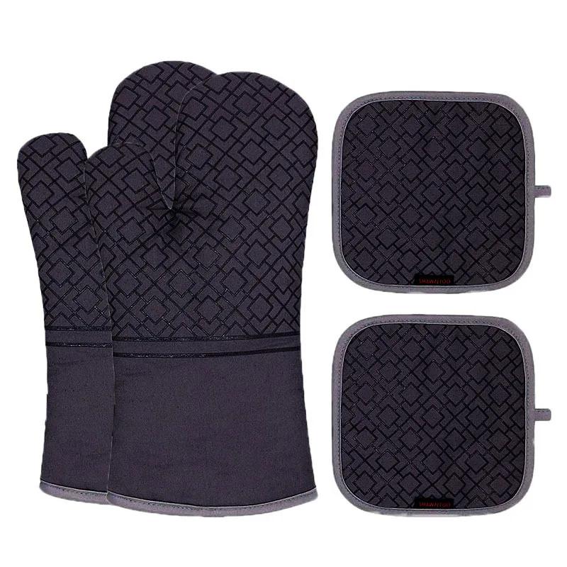 Kitchen Glove Oven Mittens and Pot Holders High Heat Resistant 600° Extra Long Supplies Bbq Utensils for Baking Microwave
