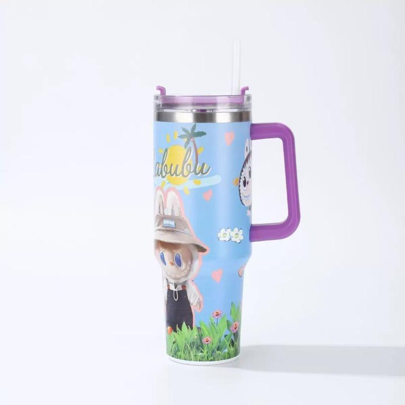 Cartoon Pattern 40oz Car Cup 304 Stainless Steel Thermos Cup Car Straw Bingba Cup