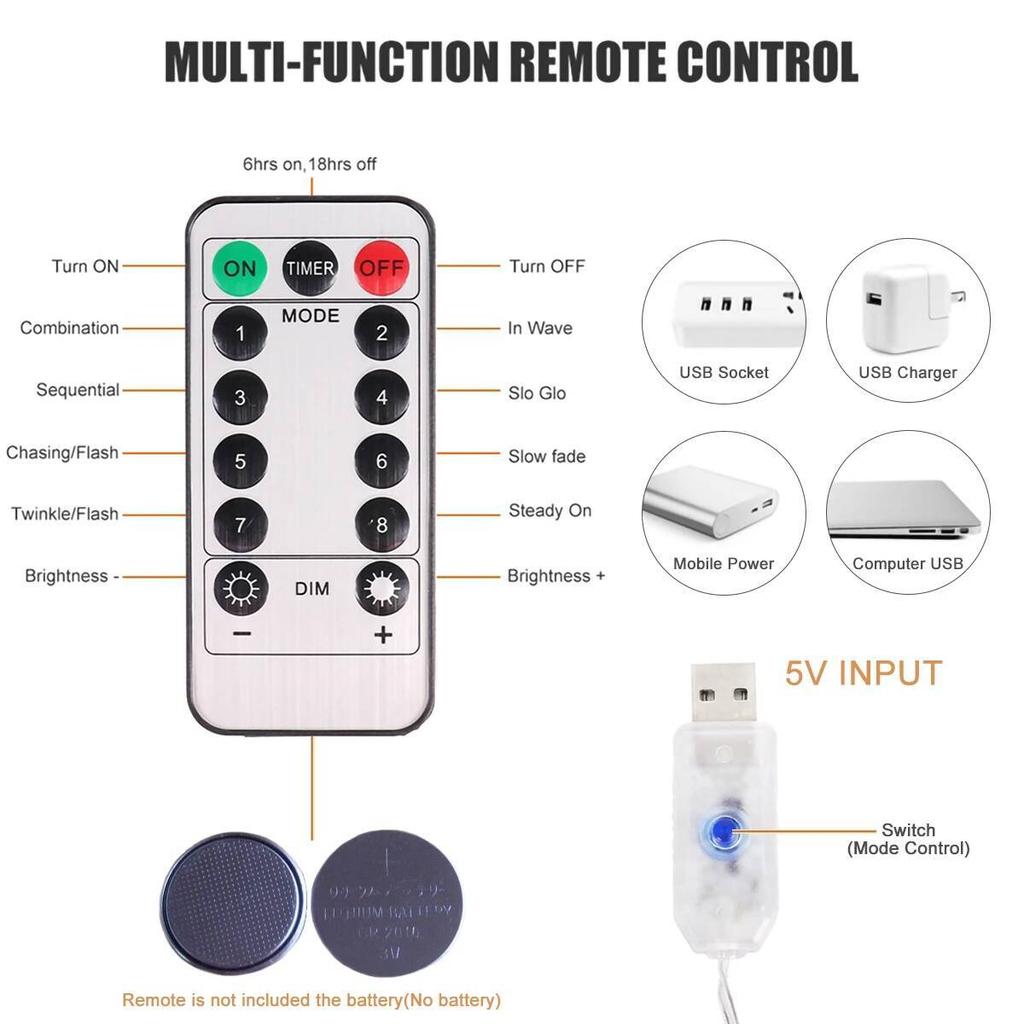 Christmas Curtain LED String Lights Garland Festival 8 Modes USB Remote Control Holiday Wedding Fairy Lights for Bedroom Decor