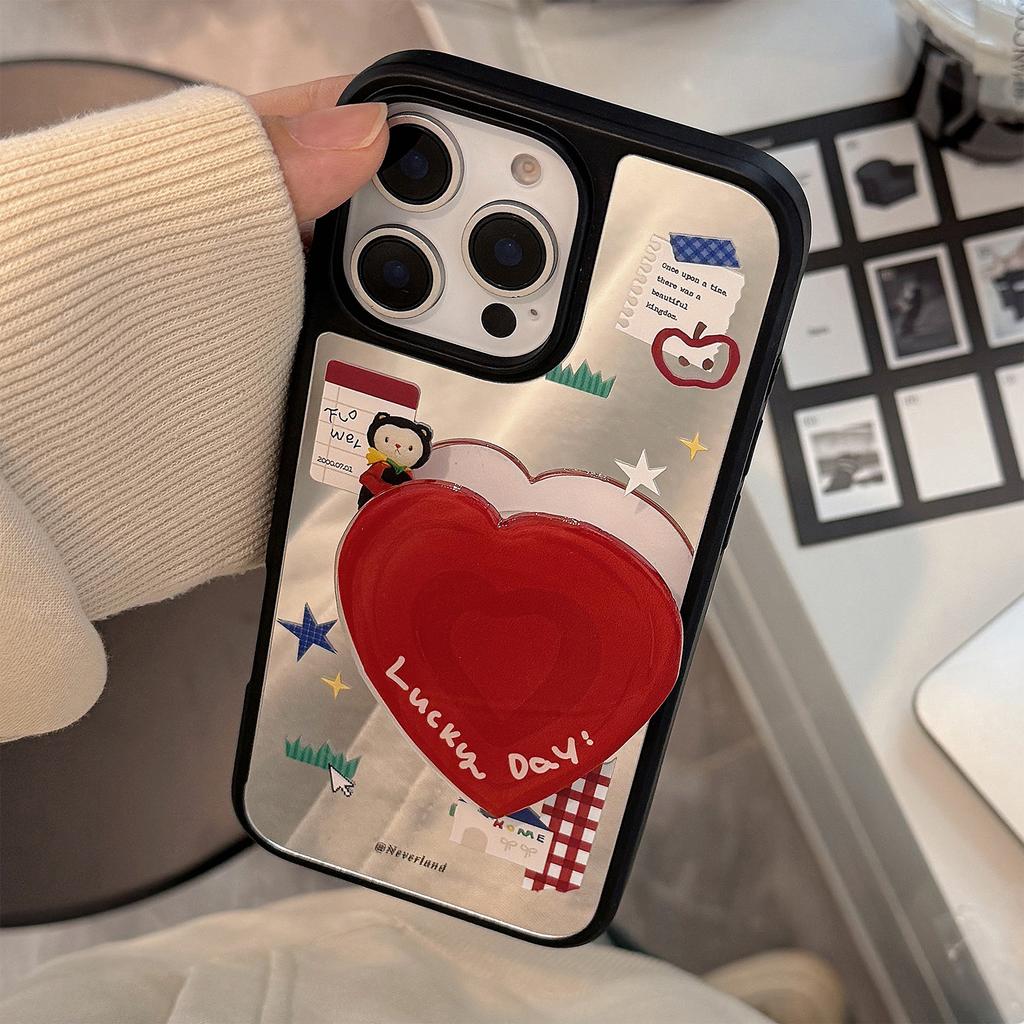 Korean Cartoon Suitable for 16 Apple 15pro Max Mobile Phone Case Iphone14 Mirror 13 Love Stand 15