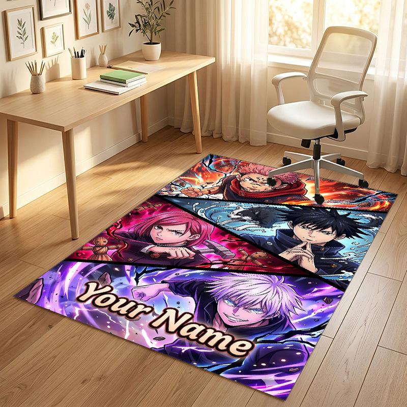 Personalized Crystal Velvet Carpet,Jujutsu Kaisen Custom Printed Name, Plush Area Rug For Home Indoor Decor