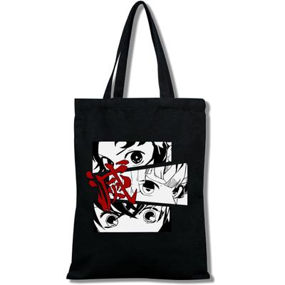 Kawaii İblis Avcısı: Kimetsu No Yaiba Anime Alışveriş Çantası, Alışveriş Çantası, Seyahat Çantası, Kanvas Çanta, Tote Çanta, Beyaz Plaj Çantası