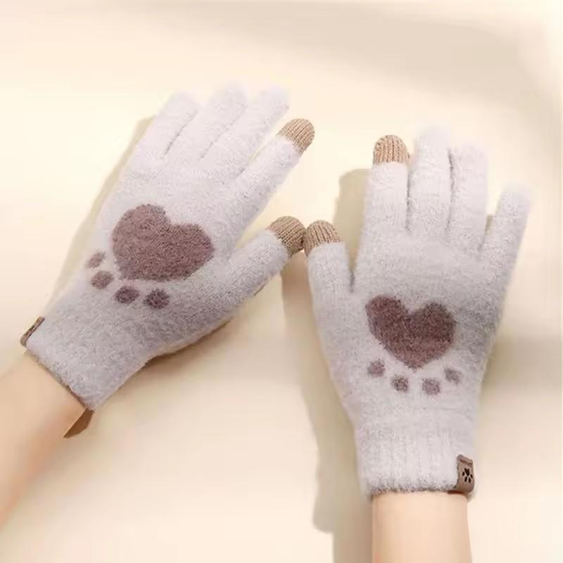 Winter Katzenkratzliebe Handschuhe für Damen Plüsch Touchscreen Gestrickte Dicke Handschuhe Weiche und Flauschige Koreanische Niedliche Alle Finger Handschuhe