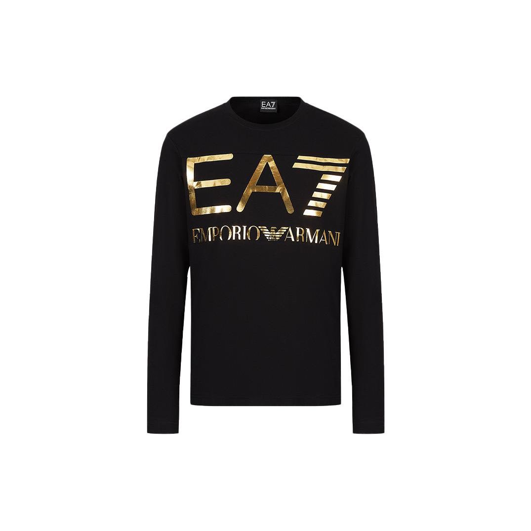 Emporio Armani EA7 FW22 Groot Logo Letter Embleem Ronde Hals Lange Mouwen T-shirt Heren tops Zwart 6LPT25PJ7CZ-0208 S