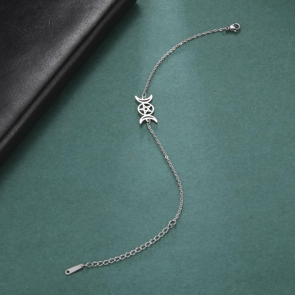 Teamer Stainless Steel Bracelet for Women Goddess Charms Pentagram Moon Wicca Jewelry Magic Pendant Pentacle Witch Amulet Gifts