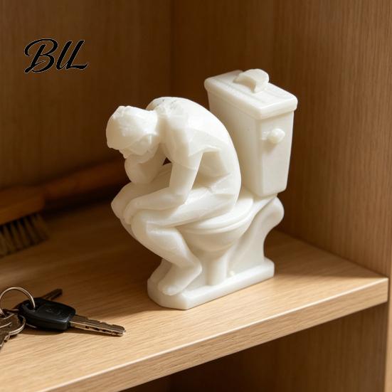 Smooth Line Figurine Thinker Figurine, Funny Man on Toilet Thinking Statue, 3D Small Decorative Statue Printed Novelty Bathroom Decoration for Office
