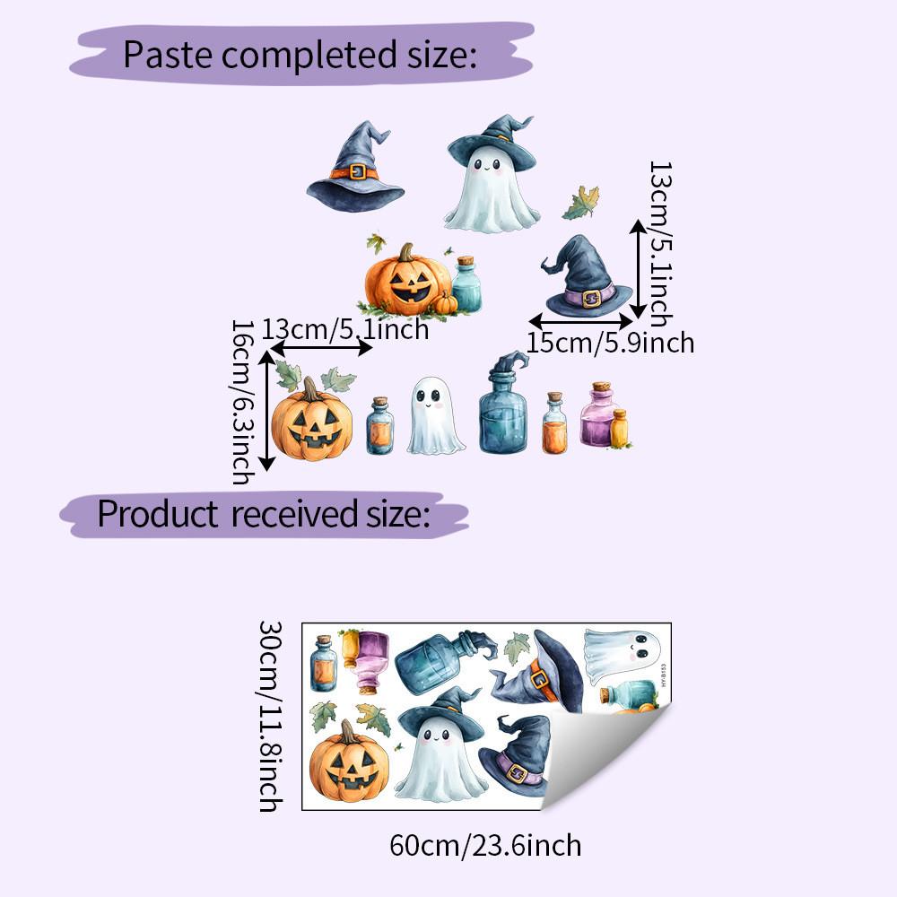 Cute Pumpkin Halloween Ghost And Witch Hat Living Room Home Decor Stickers Wall