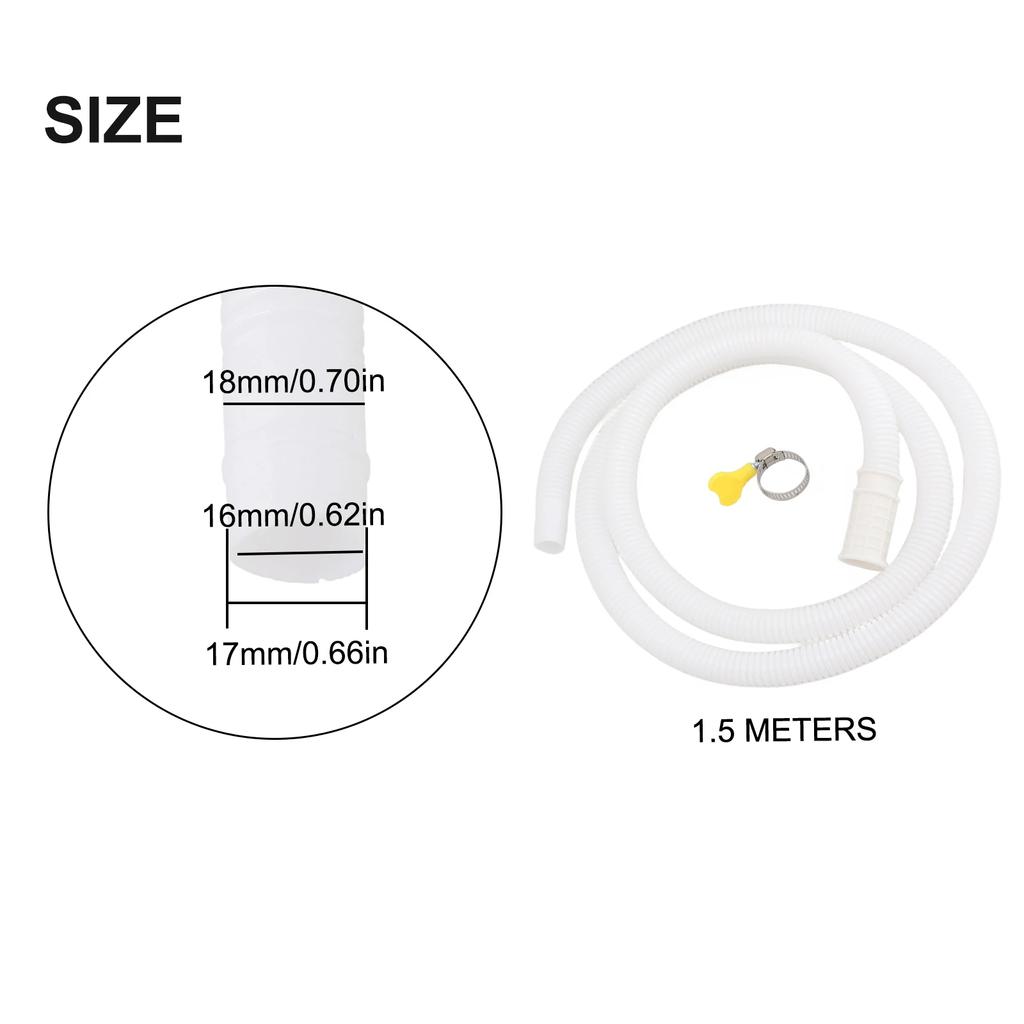 Hose Water Inlet Pipe White 1.5M Accessories Air Conditioner Drain Hose W/ Stainless Steel Clamp Washing Machine