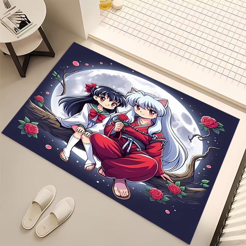 1pc Inuyasha & Kagome Print Area Rug - Soft, Washable Non-Slip Indoor Mat, Living Room, Home Office Decorative Rug,Office Decorative