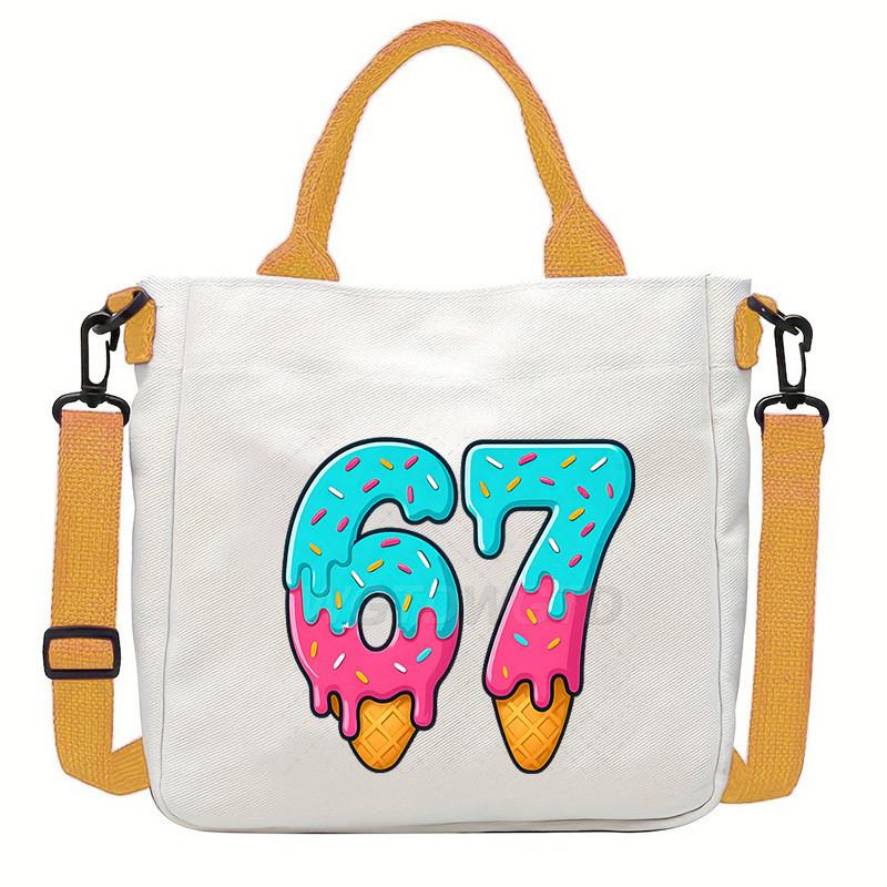 Steal a Brainrot 67 Unicorn Printed Student Crossbody Bag Casual Canvas Shoulder Bags