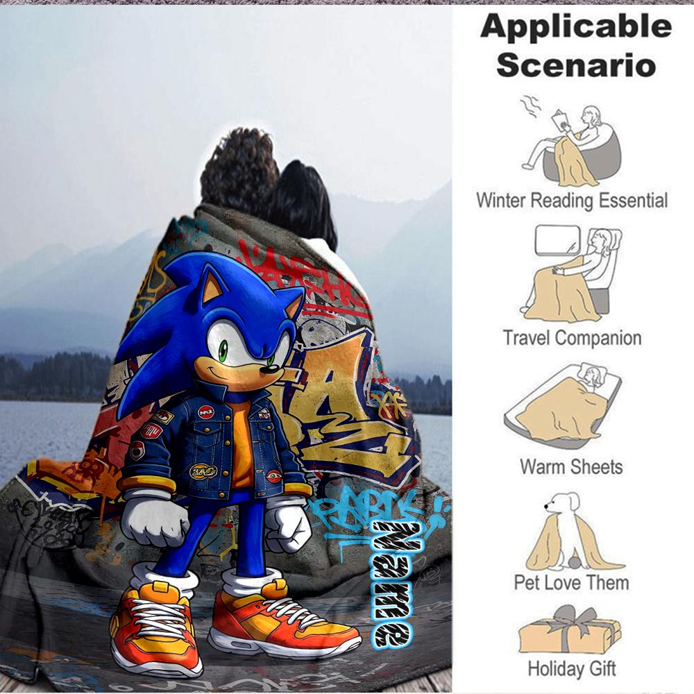 Custom 1pc Sonic Characters Celebration Blanket, Soft And Comfortable Blanket, Casual Warm, Camping Travel Blanket, Birthday Gift Q912186