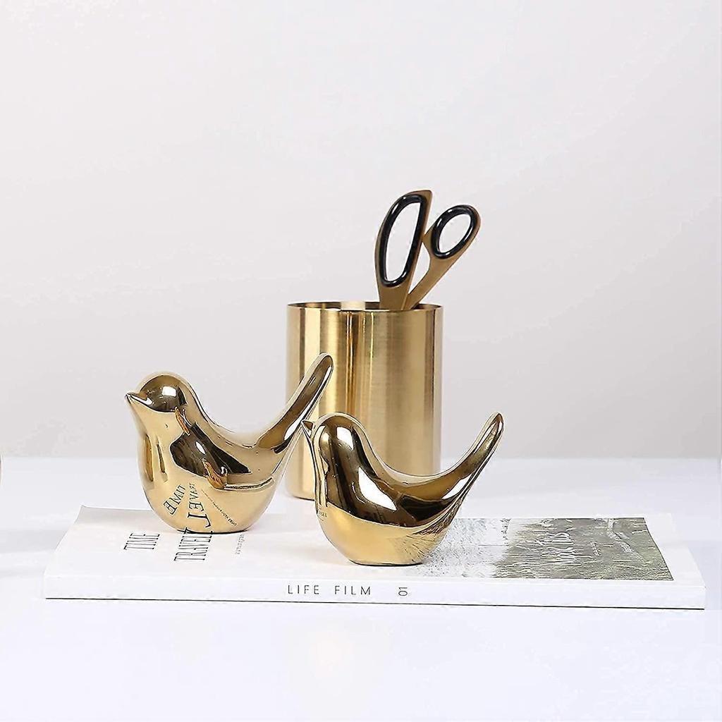 Gold Ceramic Animal Statue Home Decor Modern Style Ornament Two Pieces