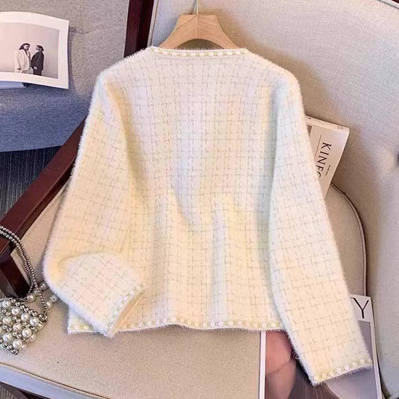 Short Knit Cardigan 2026 Fall Winter Elegant Lady Style Loose Fit Long Sleeve Single Breasted