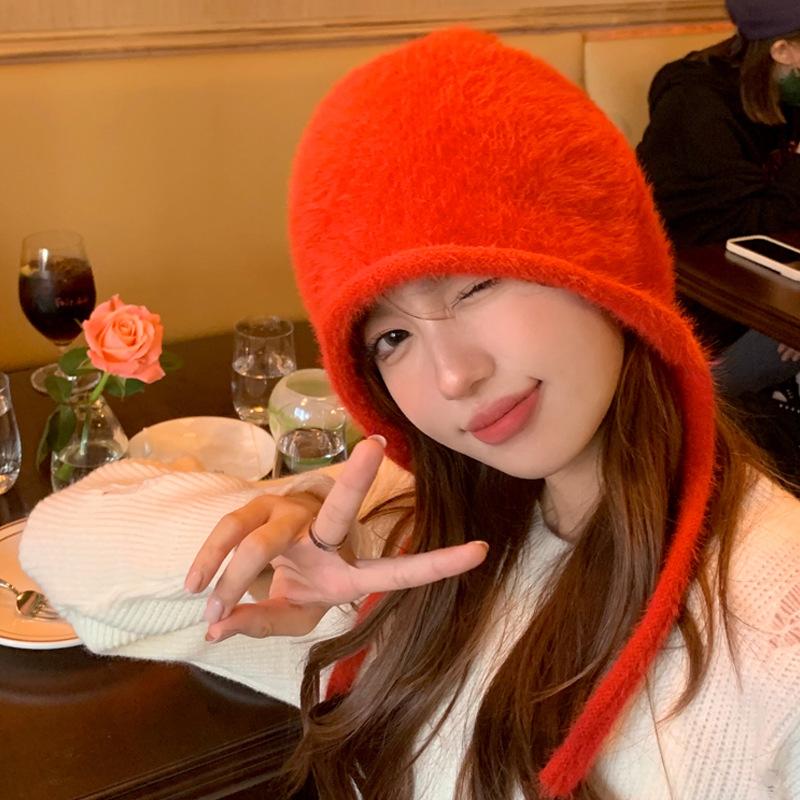 Y2K Cute Beanie Autumn Winter Women Warm Japanese Knit Hat Pile Caps Men Ear Protection Tie Pullover Hat Gorro Bonnet