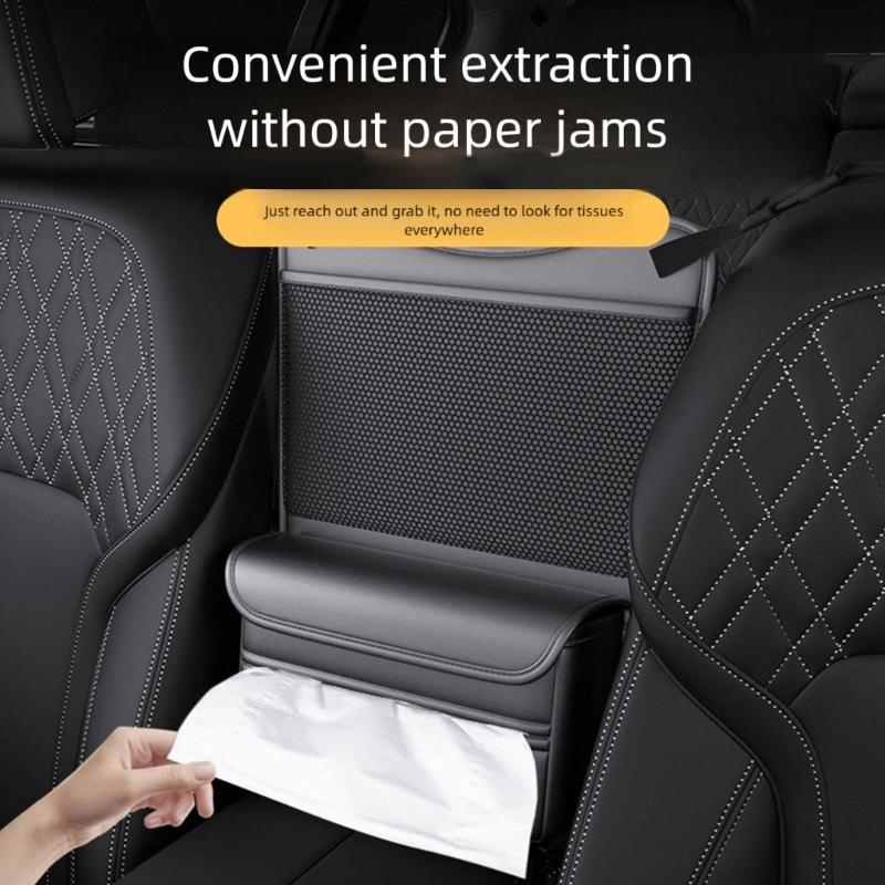 Leather Automotive Storage Pocket with Tissue Holder for Seat Gaps to Securely Hold Phones Drinks and Other Accessories