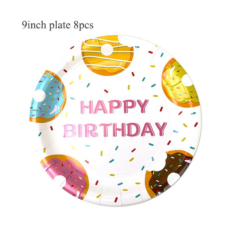 Donut Einweggeschirr Hochzeitsfeier Kindergeschenke Geburtstagsfeier Dekoration Pappteller Becher Luftballons Babyparty Zubehör