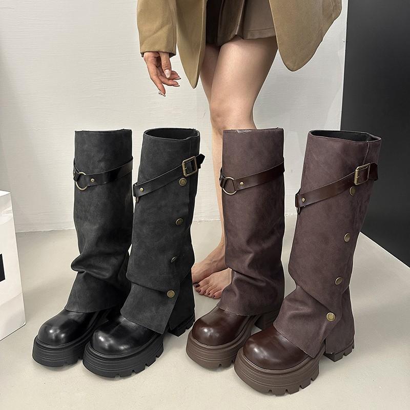 Maillard thick-soled long boots increase height, thick legs and thin, big tube around the trouser tube boots, but knee-high knight boots for women