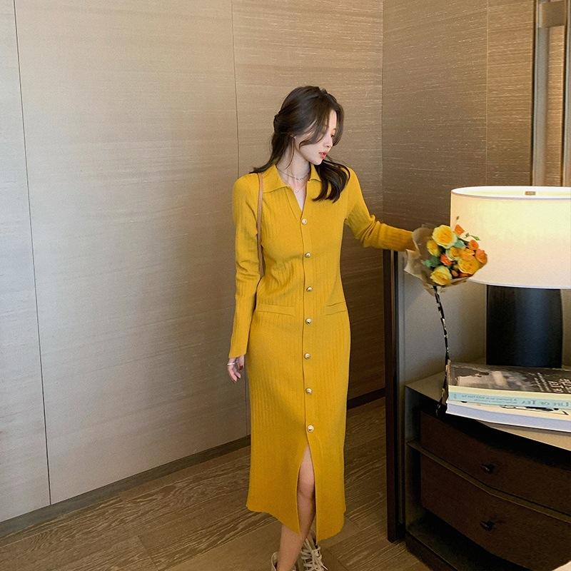 Niche Design, High-end Breasted Knitted Dress, Autumn and Winter Models, Waist-closed and Thin-bottomed Sweater Skirt