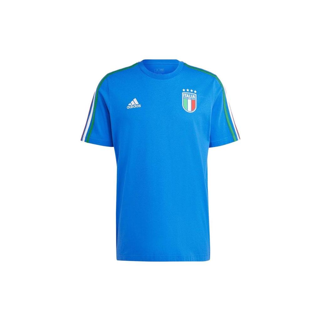 Adidas Logo Print Three-Stripes Crew Neck Short Sleeve T-Shirt Men Tops Blue IU2108