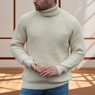 New Men's Autumn and Winter High Neck Knitted Sweater, Loose Long Sleeved Pullover, Base High Weight Warm Sweater