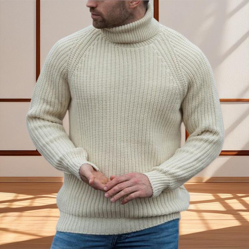 

New Men s Autumn and Winter High Neck Knitted Sweater, Loose Long Sleeved Pullover, Base High Weight Warm Sweater M бежевий