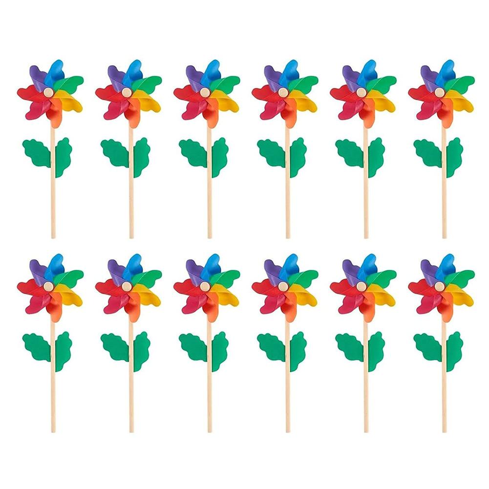 Colorful Windmills Wedding Outdoor Venue Arrangement Decoation Wooden Pole Windmills Suitable For Garden Yard Party Decoration