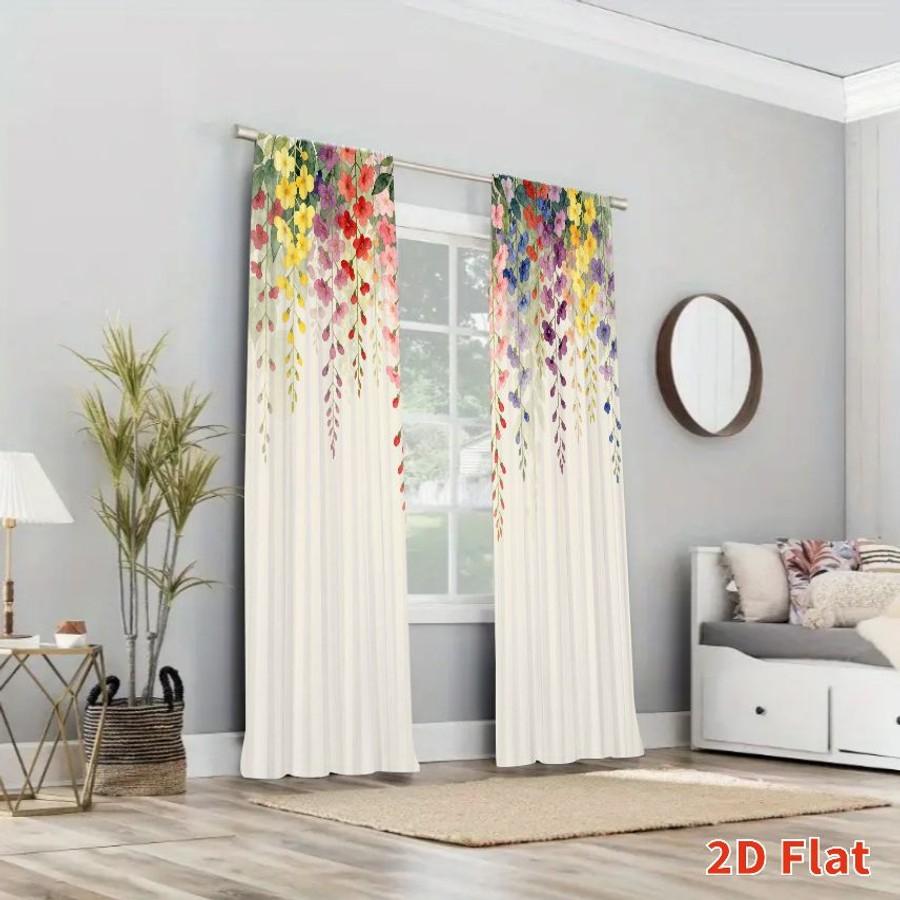 2PCS Digital Printed Curtains, Colorful Flower Vine Climbing Garden, Modern Home Decor Style for Living Room Bedroom Decor