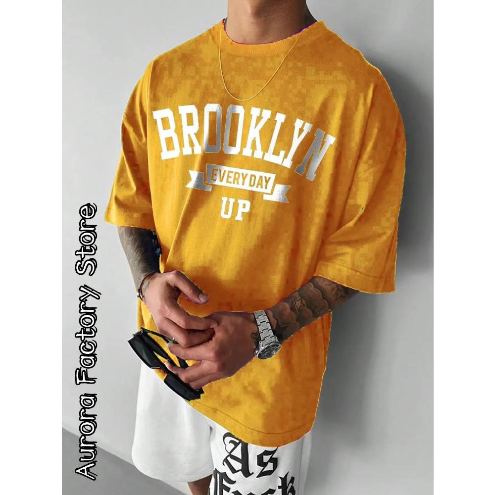 Summer Men Cotton T-Shirt Brooklyn Printing Tops Tees Male Fashion Letter Camiseta Short Sleeve Clothing Harajuku Streetwear