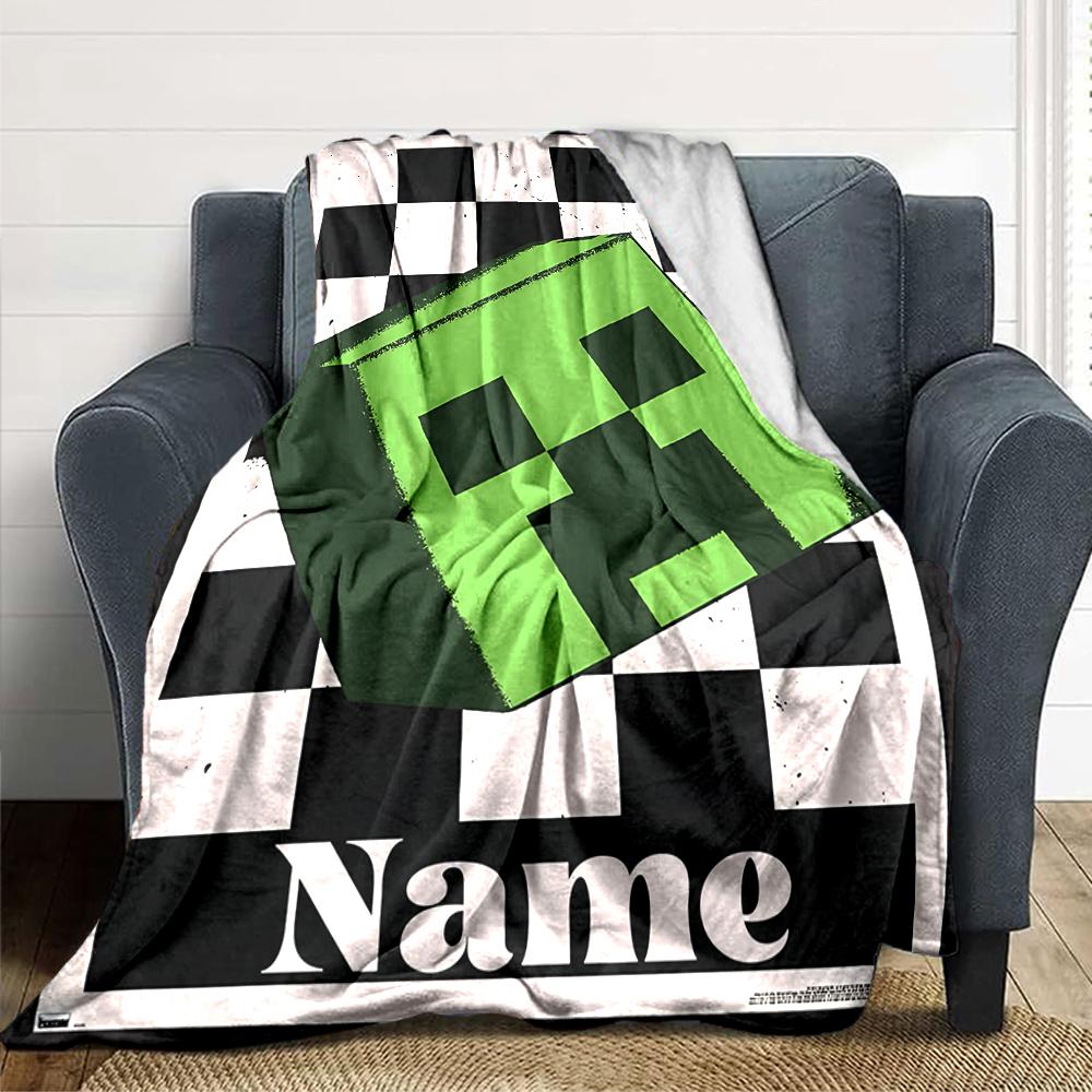 Custom Name Minecraft Adventure Quest Blanket for Couch & Bed, Plush Cozy Fuzzy Blanket Super Soft & Warm Blankets for Fall and Winter. 0908442