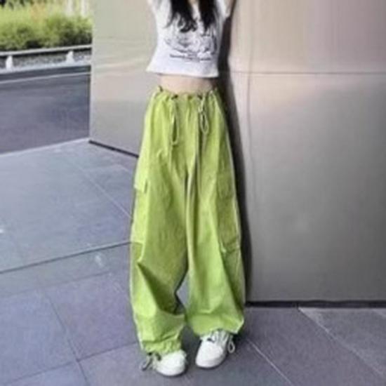 

Unisex High-Waist Cargo Pants with Drawstring and Multi-Pockets L