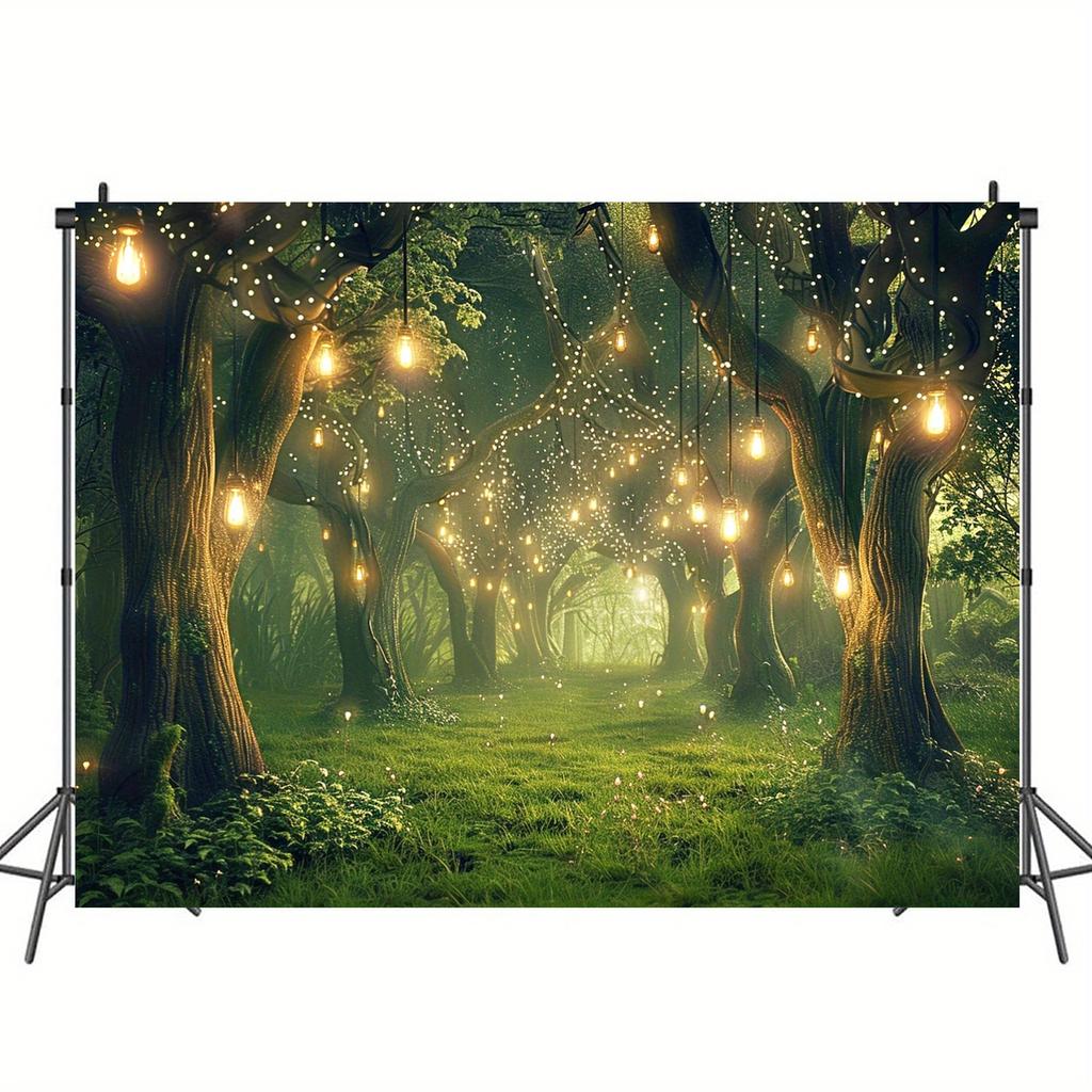 1 pcs magic forest background with flash, magical forest party on the grassland and celebration photo background