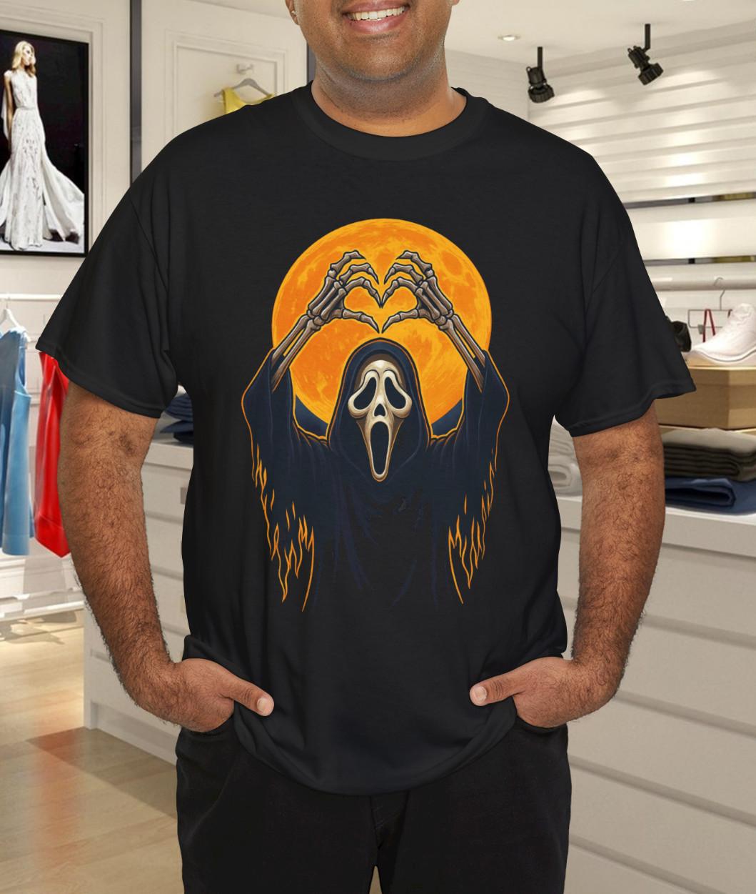 Scary Face Horror Poster Halloween Ghost Heart Hands T-Shirt Mens Womens Tees Top S
